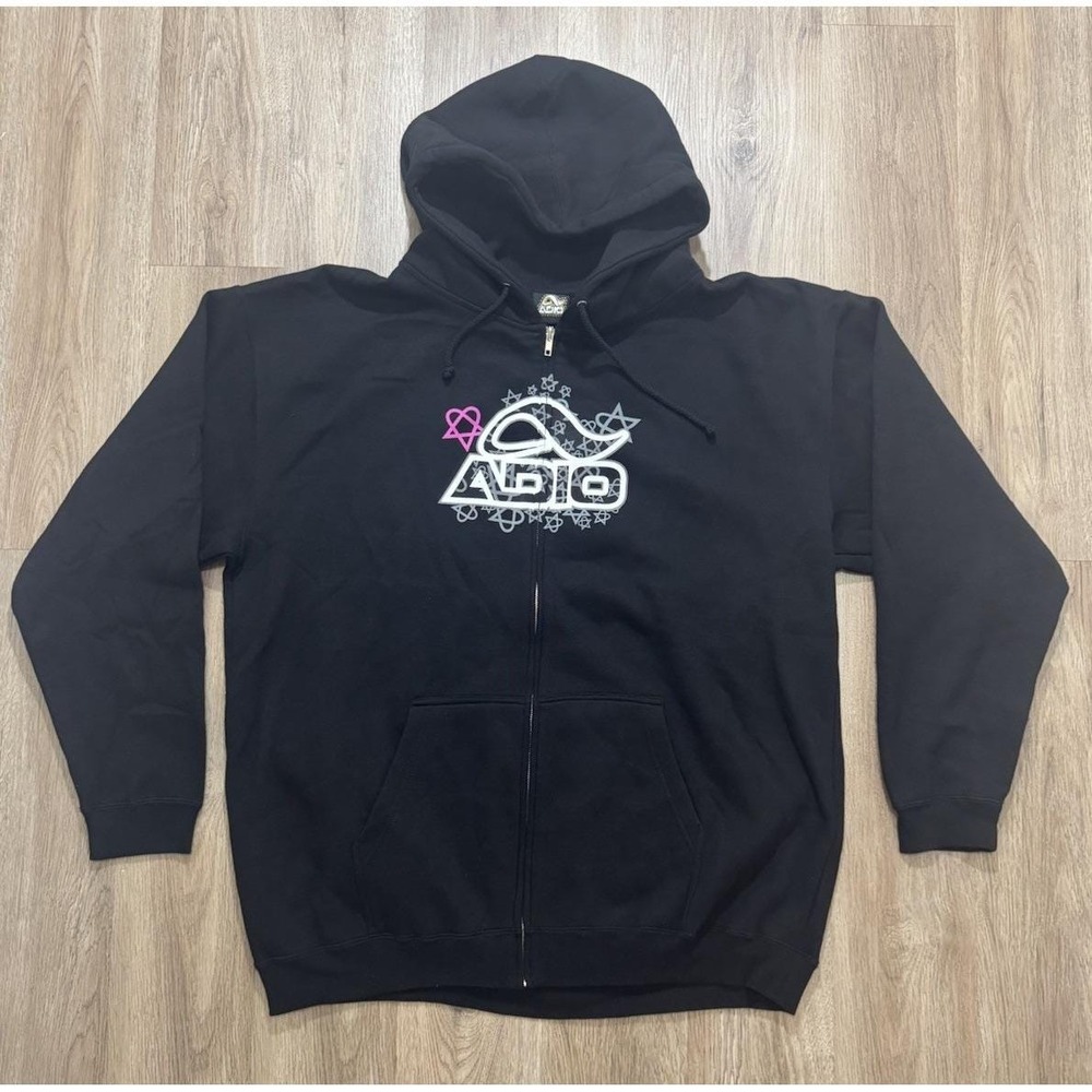Y2K ADIO Heartagram Skateboarding Black Zip Up Hoodie Size XL‎